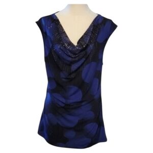 Style & Co. Vintage Blue and Black  Sleeveless Blouse With Silver Size Medium